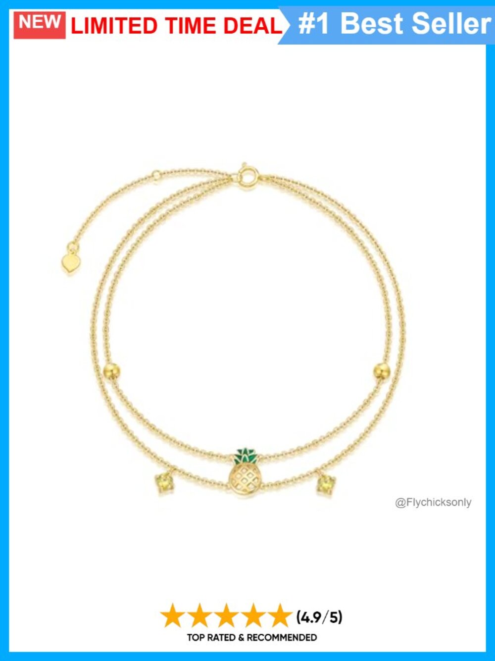 14K Gold Pineapple Anklet Layered Beach Foot Jewelry Gift